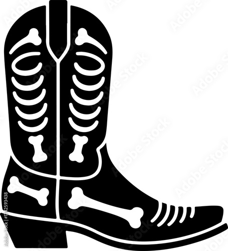 Spooky Skeleton Cowboy Boot Silhouette, A Halloween Graphic Design