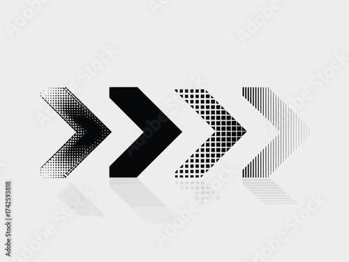 Minimalist graphic illustration featuring four arrows with diverse textures indicating direction and progress vector