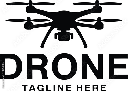 Modern drone technology concept with "drone" text and tagline space
