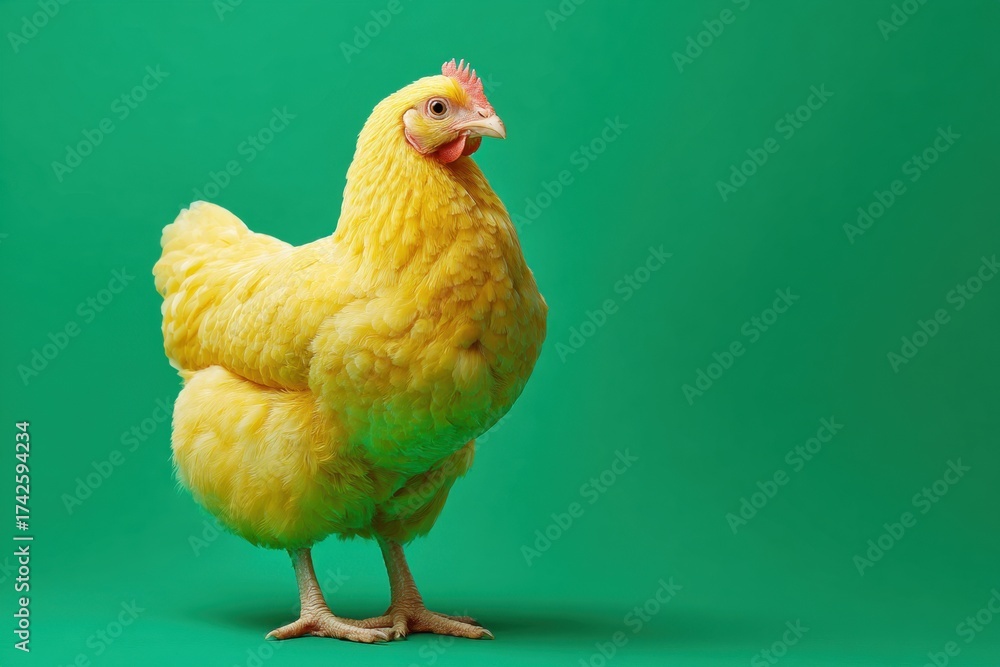Fototapeta premium Brown hen walking on a green screen. Perfect for animal, farm, and Easter themes. Chicken on green background. 3d animation, short video, film, cartoon. chroma key, character animation, design element