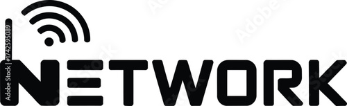 Modern network icon logo with signal waves and antenna symbol technology concept