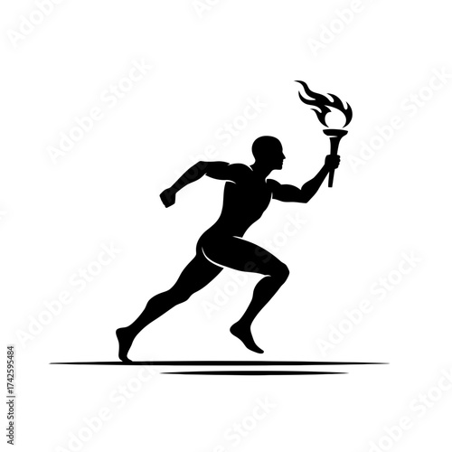 Vector art of silhouette of a runner holding a flaming torch