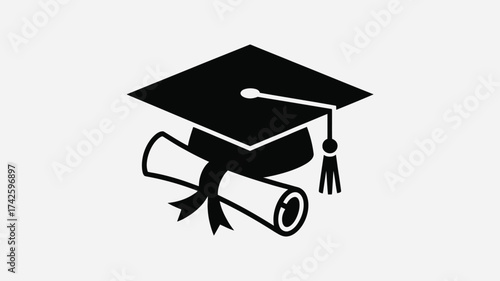 Minimalist black and white graduation cap and scroll vector icon design scalable eps vector