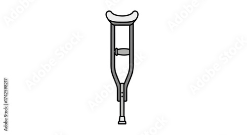 Single medical crutch with adjustable height and ergonomic grip.
