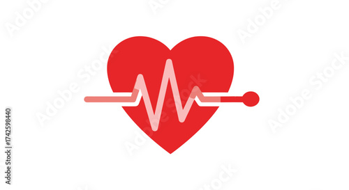 A vibrant red heart icon with a pink and white electrocardiogram pulse line representing a healthy heartbeat.