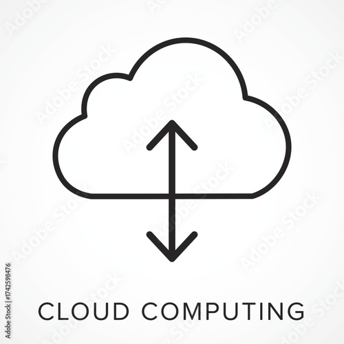 Cloud Computing line icon in white background Vector – Data Storage, Network, and Online Technology Concept