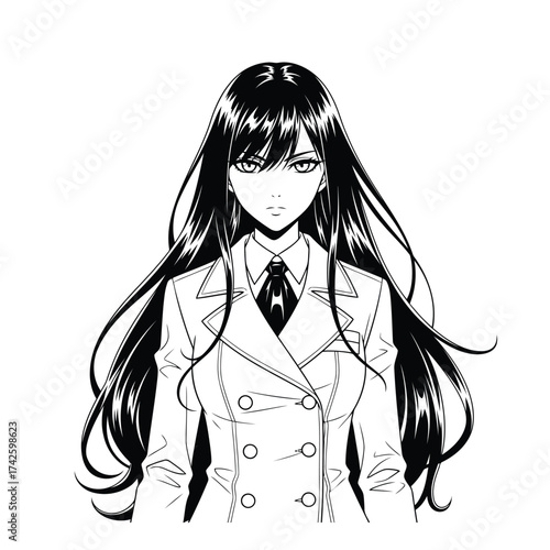 Vector art of anime girl in white coat