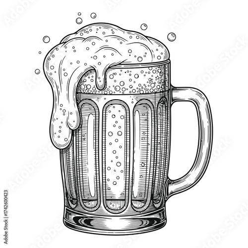 Vector art of frothy beer mug illustration