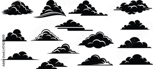silhouettes of clouds vector design collection of various cloud shapes