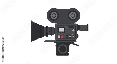 Classic Black Film Camera with Lens Hood and Controls.