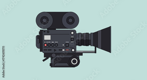 Vintage Film Camera with Lens Hood and Twin Lenses Illustration.