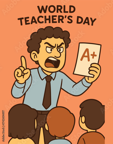 a angry teacher is with his students all teacher day  illustration 