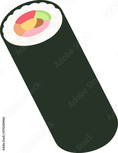 Ehomaki, traditional Japanese Futomaki sushi roll eaten on Setsubun festival. Simple cartoon vector illustration.