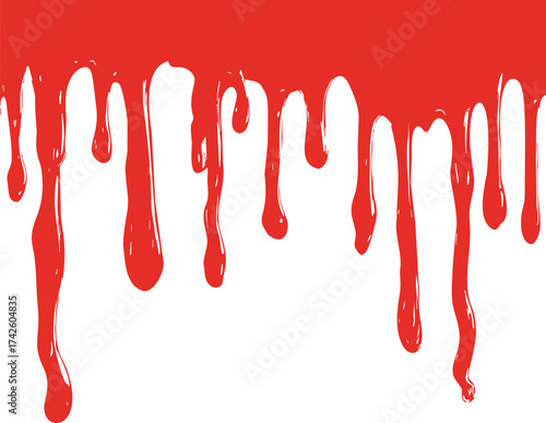 Red paint drips vector, bold dripping liquid effect on white background — stock vector