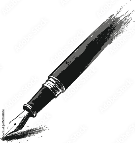 Fountain pen vector hand drawn sketch with ink stroke effect — stock vector