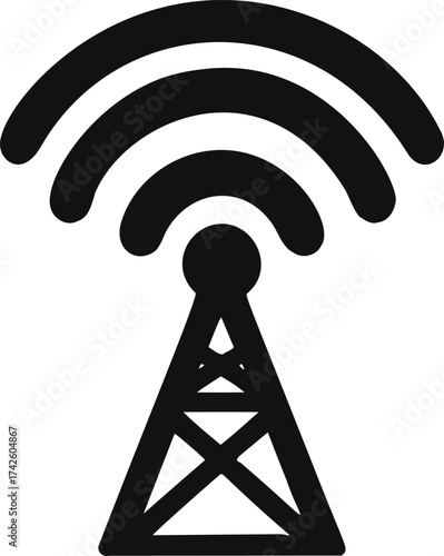 Wifi symbol vector, black wireless signal icon with antenna tower — stock vector