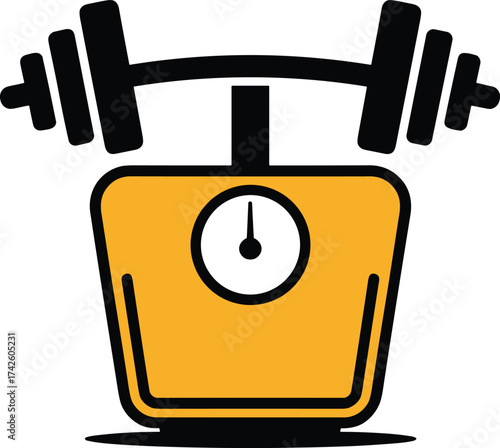 Yellow scale with black barbell and white dial weight fitness