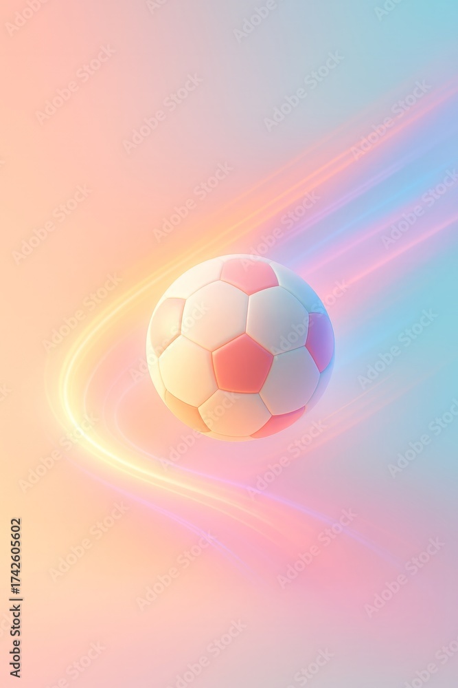 Obraz premium Colorful pastel glowing soccer ball on gradient background