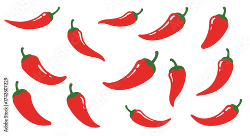 Red Chili Peppers Pattern Spicy Food Illustration Vector Design.