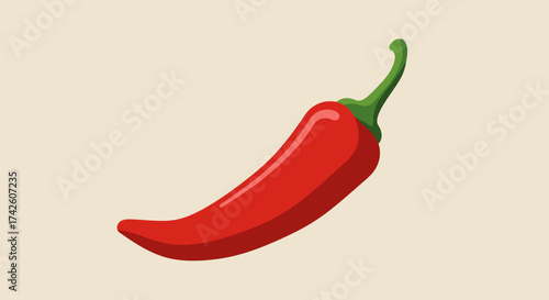 Stylized Red Chili Pepper with Green Stem Illustration.