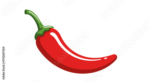 Cartoon Red Chili Pepper with Green Stem Illustration.