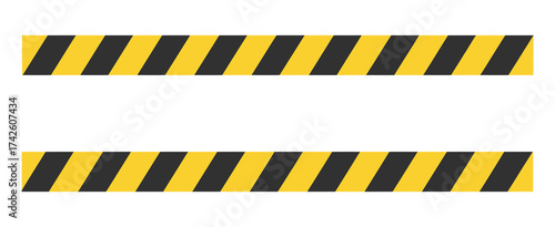 Yellow caution tape icon vector with black and yellow lines, construction warning border, seamless barrier design, safety caution sign illustration on transparent background, vector graphic for alerts