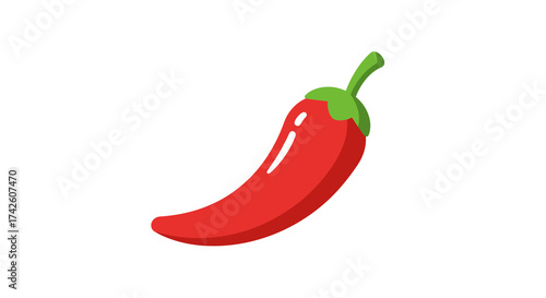 Cartoon Red Chili Pepper with Green Stem Illustration.