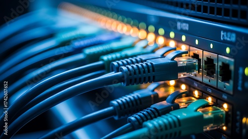 Network Cables Connected to a Server for Data Transmission System