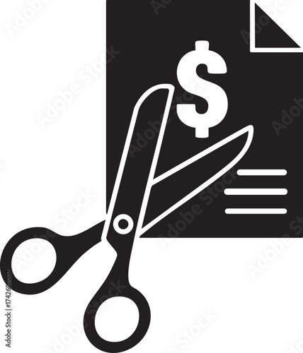 Scissors cutting dollar sign on document vector icon