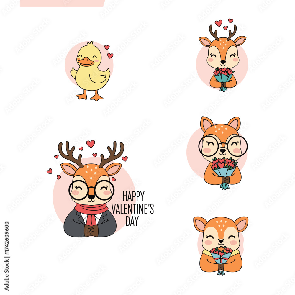 Obraz premium Cute Valentine's Day animals celebrating love and friendship.