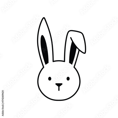 Simple cartoon illustration of a white bunny rabbit with one ear up and one ear down.