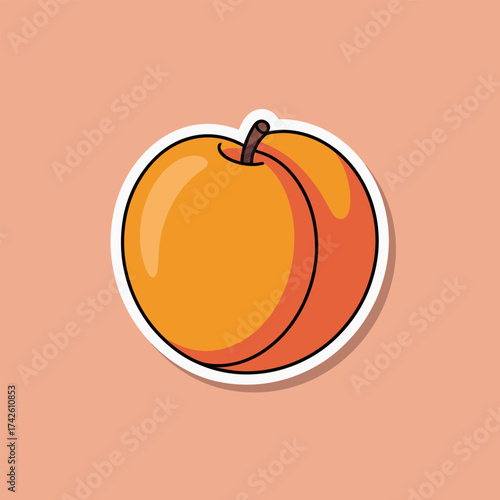 Illustration of a peach with a white border, highlighting its smooth skin and inviting shape, ideal for representing summer fruits and healthy snacks