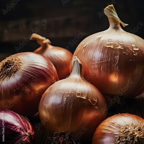 onion and garlic on wooden background