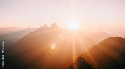 Wallpaper Mural Sunrise over Mountain Peaks with Lens Flare Torontodigital.ca