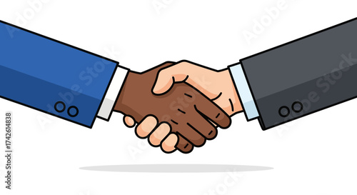 Illustration of a handshake between two people in suits.