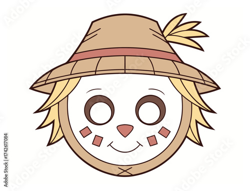 Cute cartoon scarecrow mask for Halloween or fall harvest festival