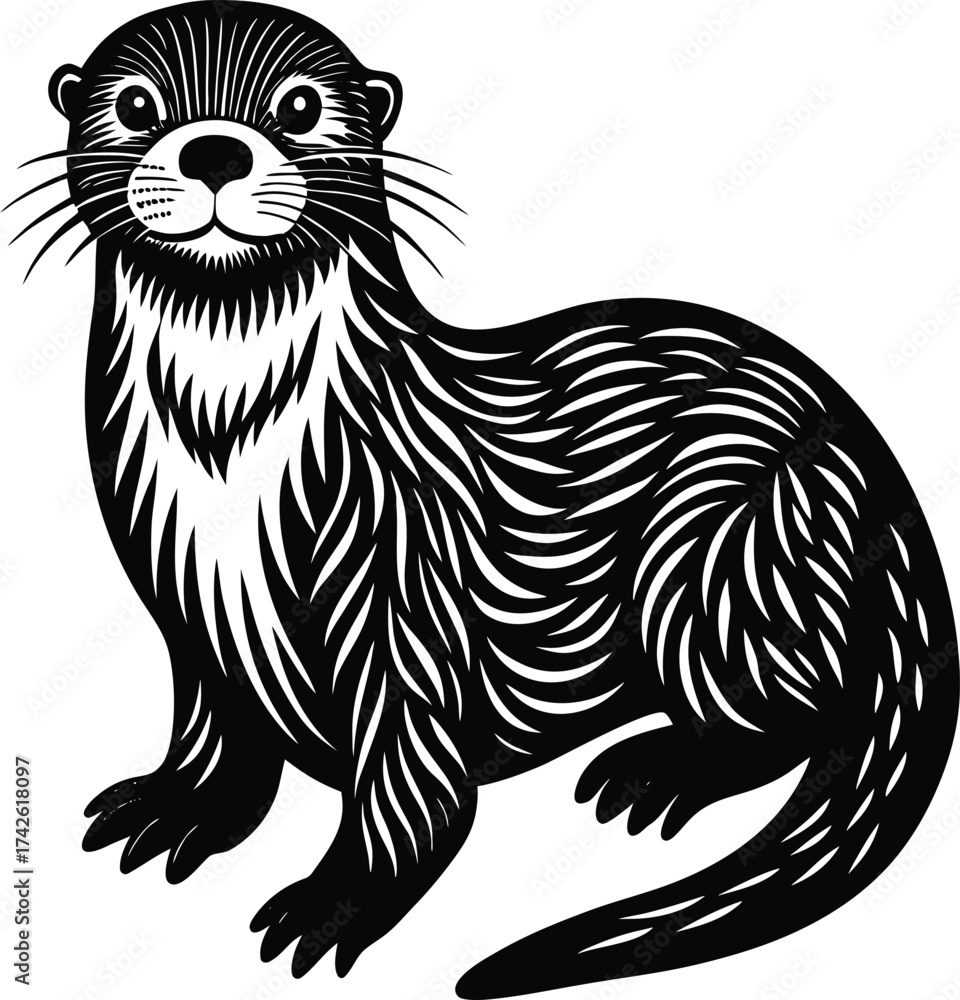 Obraz premium Black and white vector illustration of a cute, shaggy cartoon lion head, hand drawn sketch of a wild cat animal isolated on white
