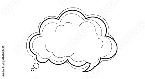 A blank thought bubble in a comic book style with dashed lines.
