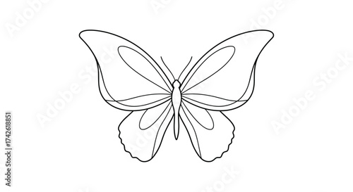 A simple black and white outline drawing of a butterfly.