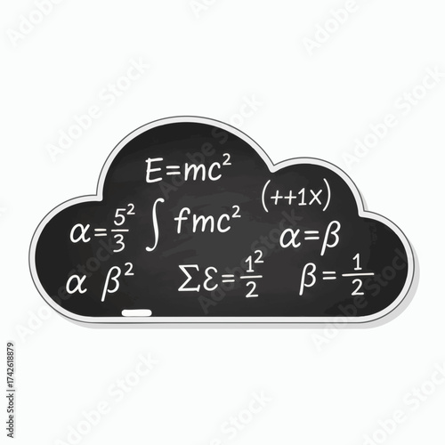 Cloudshaped Blackboard with Mathematical Formulas and Equations.