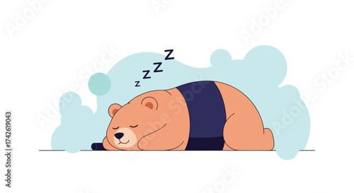 A cute bear is sleeping peacefully on a flat surface.