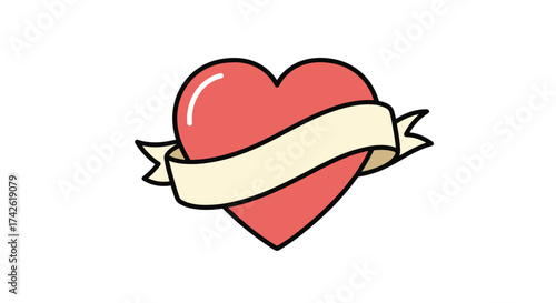 A heart with a banner across it is a symbol of love and affection.
