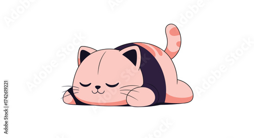 A cute pink cat is sleeping on a white background.