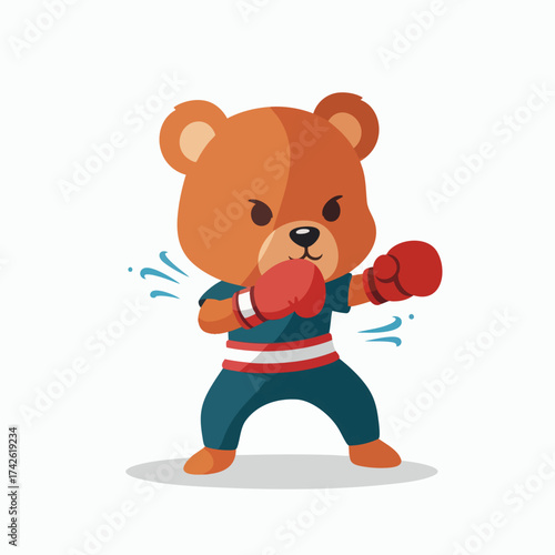 Cute Cartoon Bear Boxer Ready to Fight.
