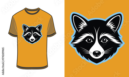 Bold Tshirt mockup raccoon face graphic with blue outline animal