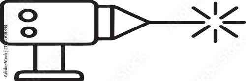 Simple outline illustration of a laser pointer emitting a beam on a black background