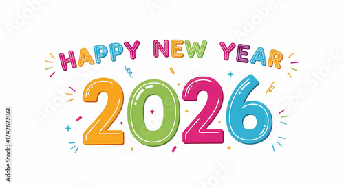 Elegant golden “Happy New Year 2026” text with glowing stars and black background, perfect for holiday greetings, celebration, and festive designs.