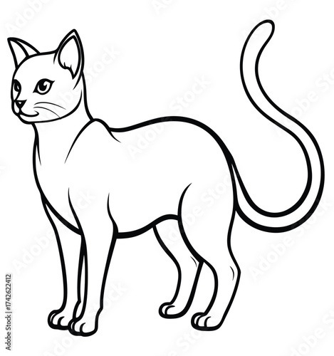 Black and white cartoon vector illustration of a cute kitten silhouette in drawing art