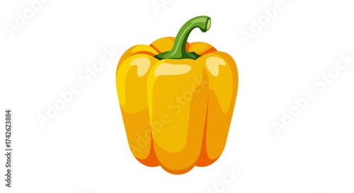 Cartoon Style Yellow Bell Pepper with Green Stem.