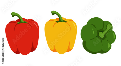 Colorful Bell Peppers: Red Yellow and Green Vegetables.